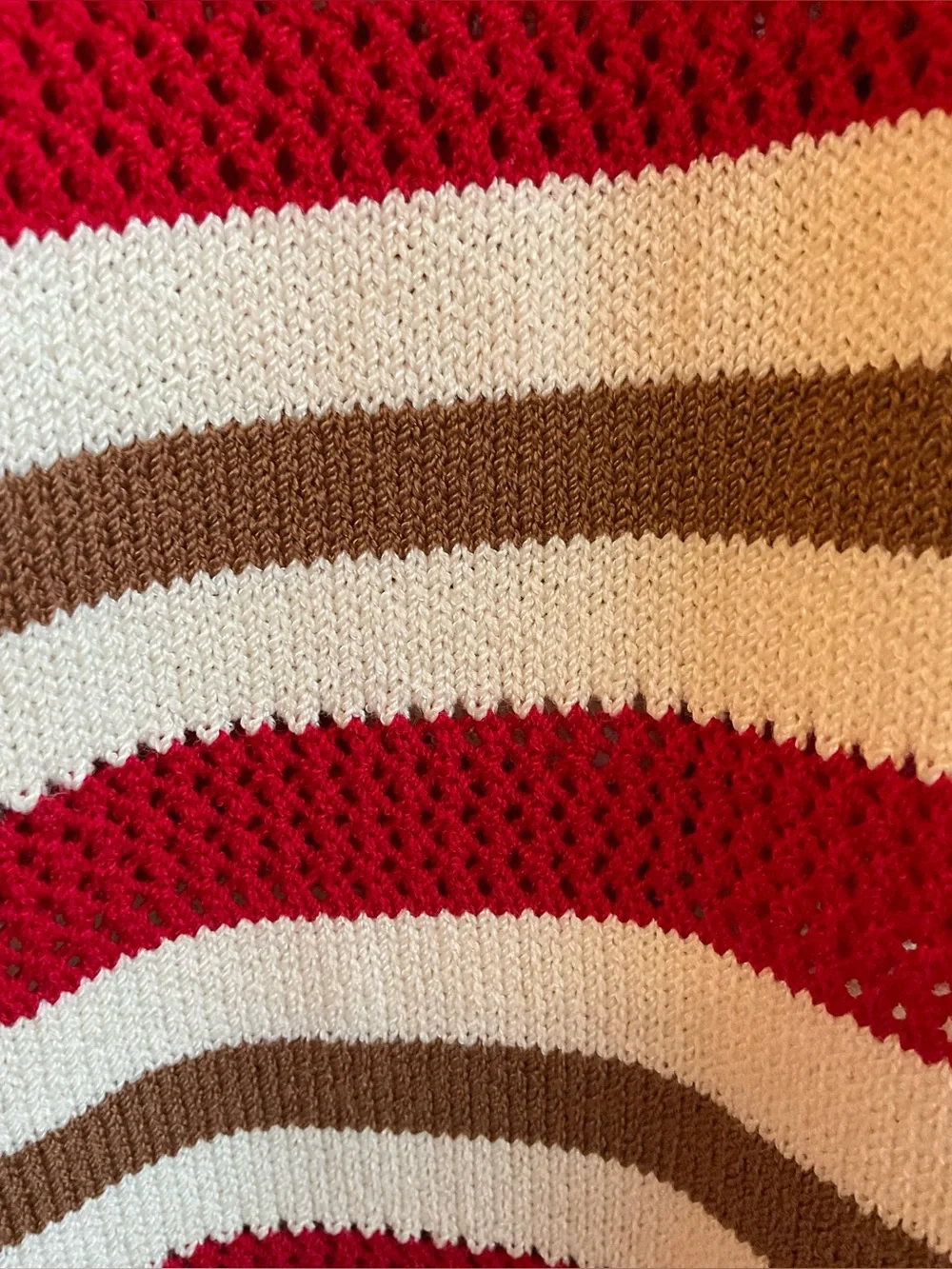 Vintage St. John Sport Striped Wool Blend Cardigan Sweater Red Ivory Camel MED - Picture 13 of 16